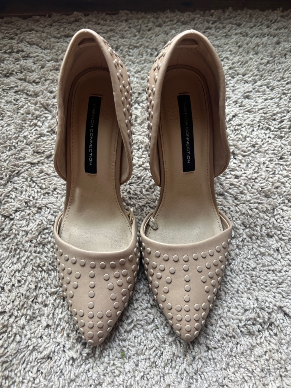 French Connection Beige Studded Pointed-Toe Heels
